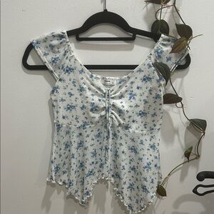 Floral Blue and White Top